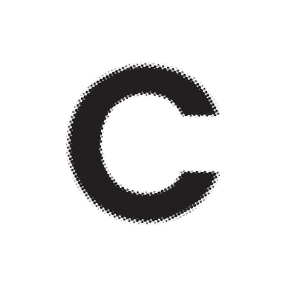 Letter C with halftone grunge texture. Grunge texture vector