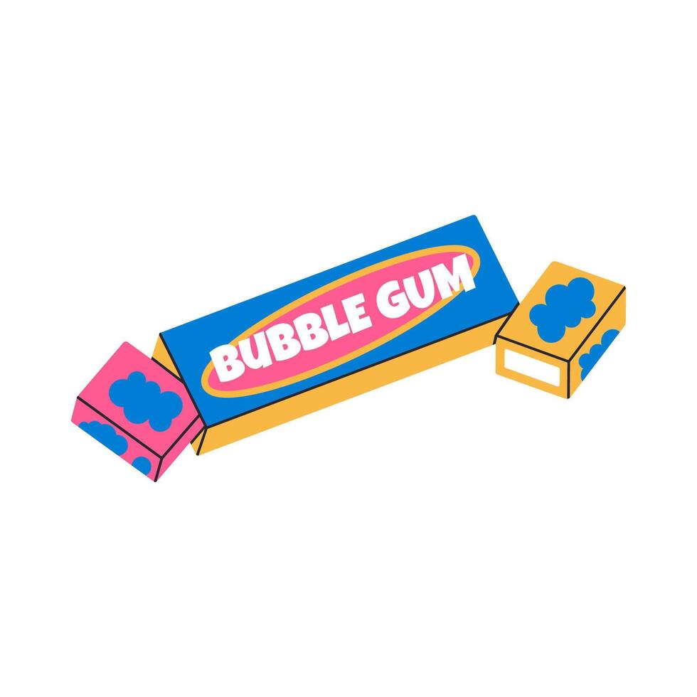 Gum box packaging. Chewing bubble gum in package. Flat illustration in cartoon style isolated on white background. vector