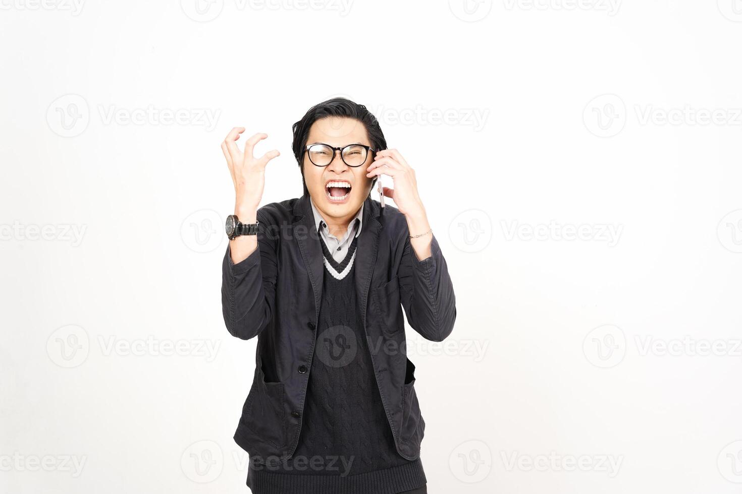 A man in glasses and a sweater is making a face photo