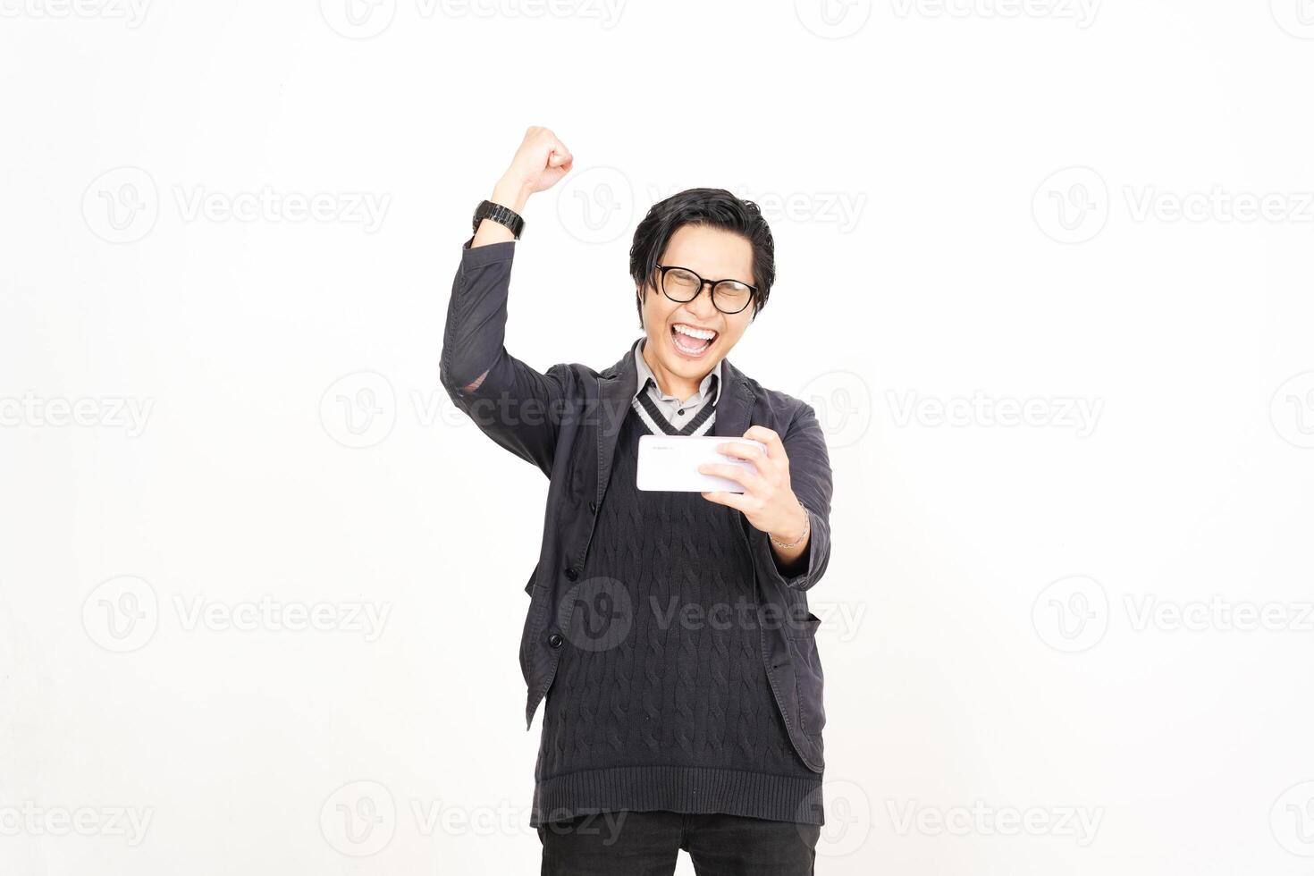 A man in glasses holding up a white card photo