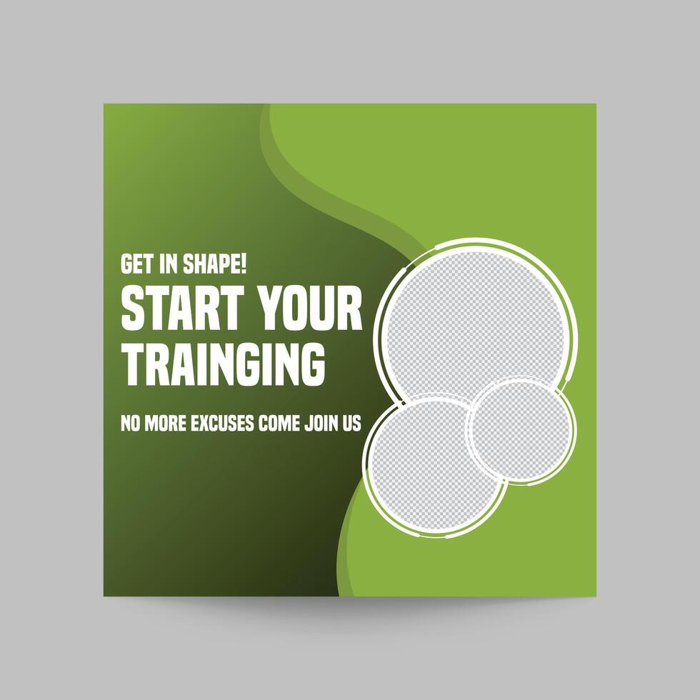 Get in shape start your training no more excuses join now social media design vector