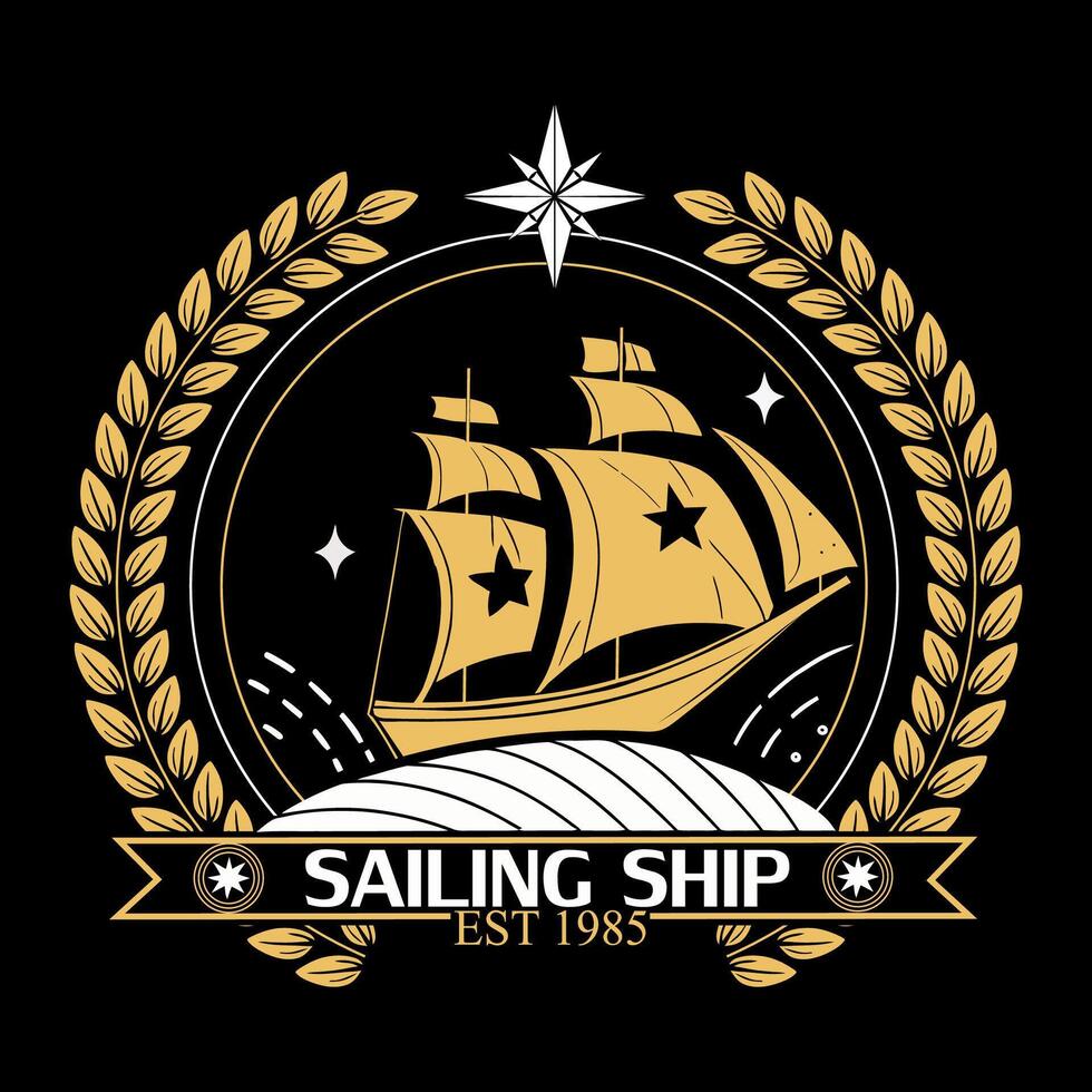 Sailing ship t-shirt design vector