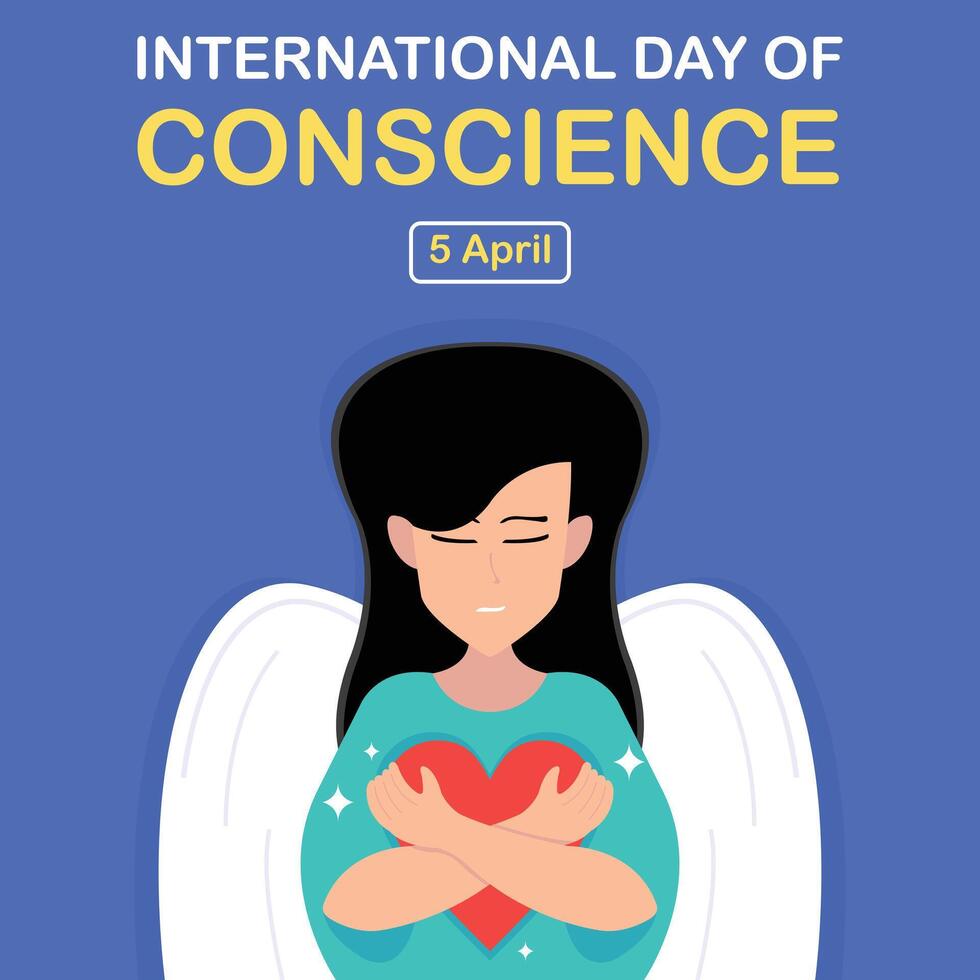 illustration graphic of winged angel hugging heart, perfect for international day, international day of conscience, celebrate, greeting card, etc. vector