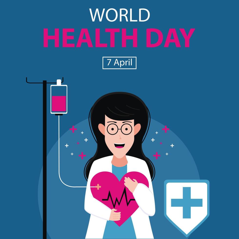 illustration graphic of a female doctor hugs a heartbeat that is being transfused with blood, perfect for international day, world health day, celebrate, greeting card, etc. vector
