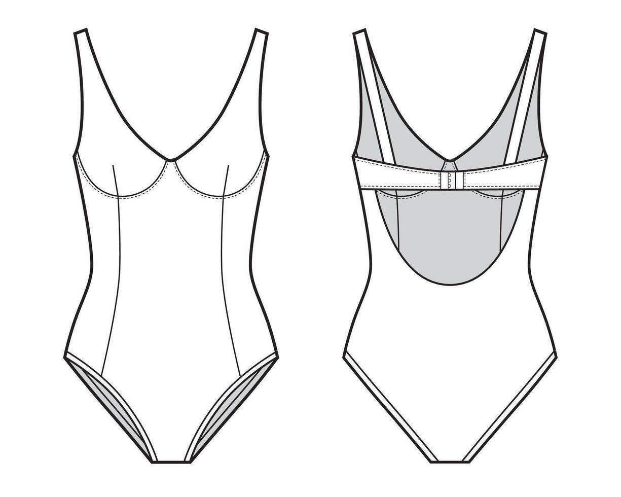 One Piece Swimsuit illustration with bralette details vector
