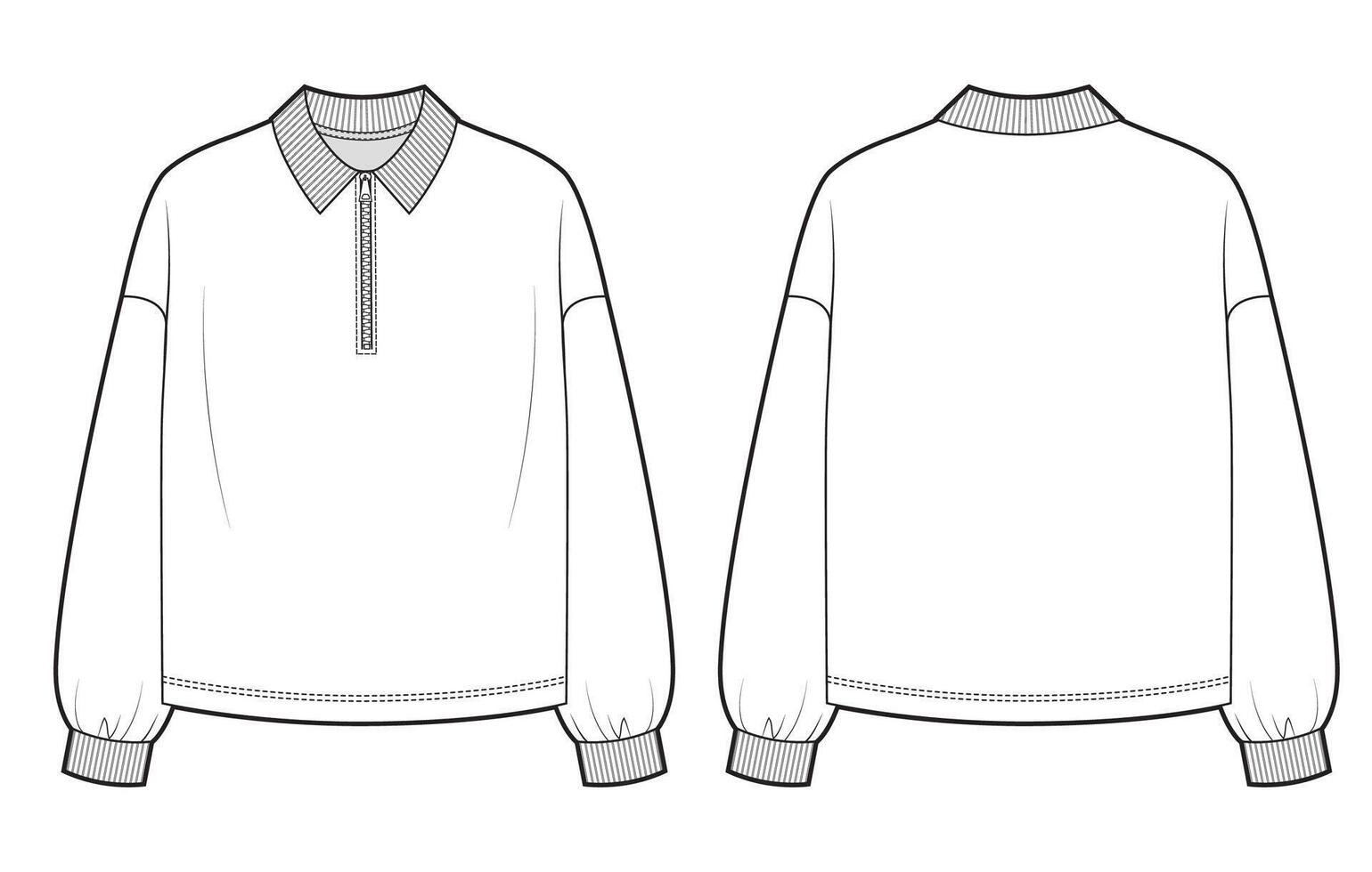 Long sleeve polo shirt flat sketch vector
