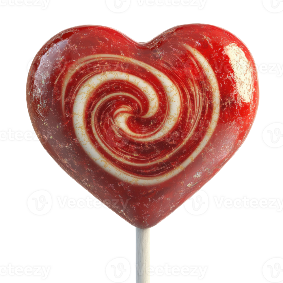 Heart Shaped Lollipop with Red Swirl Design on a White Stick Perfect for Valentine s Day Celebrations and Sweet Treats png