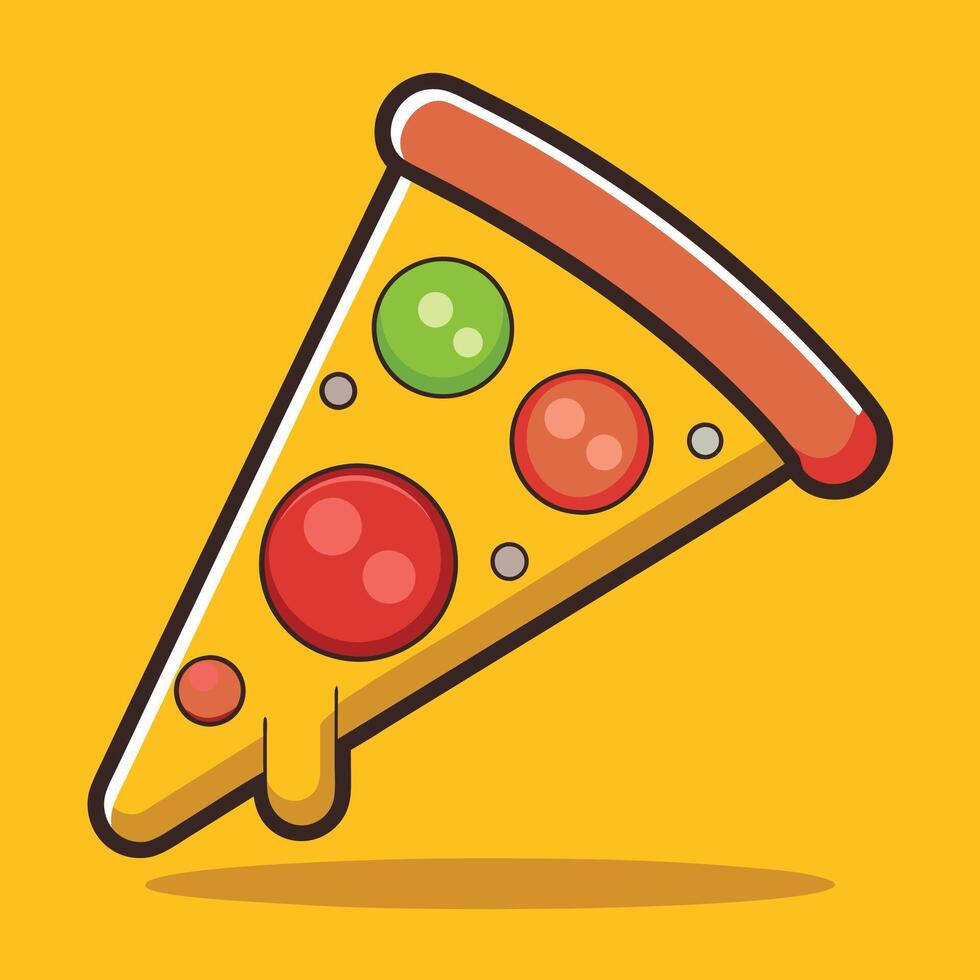 Pizza Cartoon Icon Design - Melting Slice in Flat Style vector