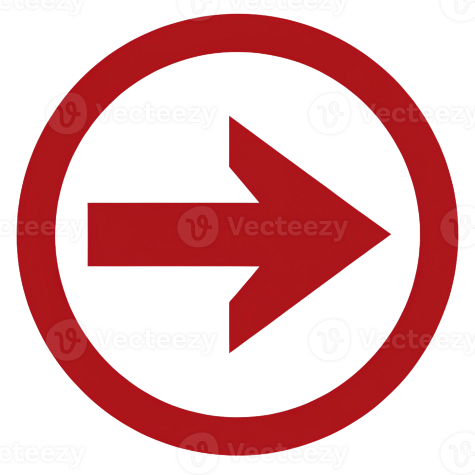 Bold Red Arrow Sign Indicating Direction with Circular Design png
