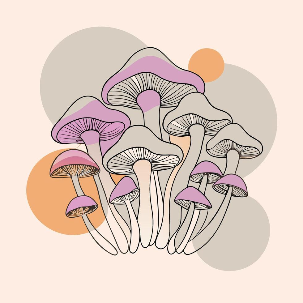 Single Line Art Mushroom Illustration vector