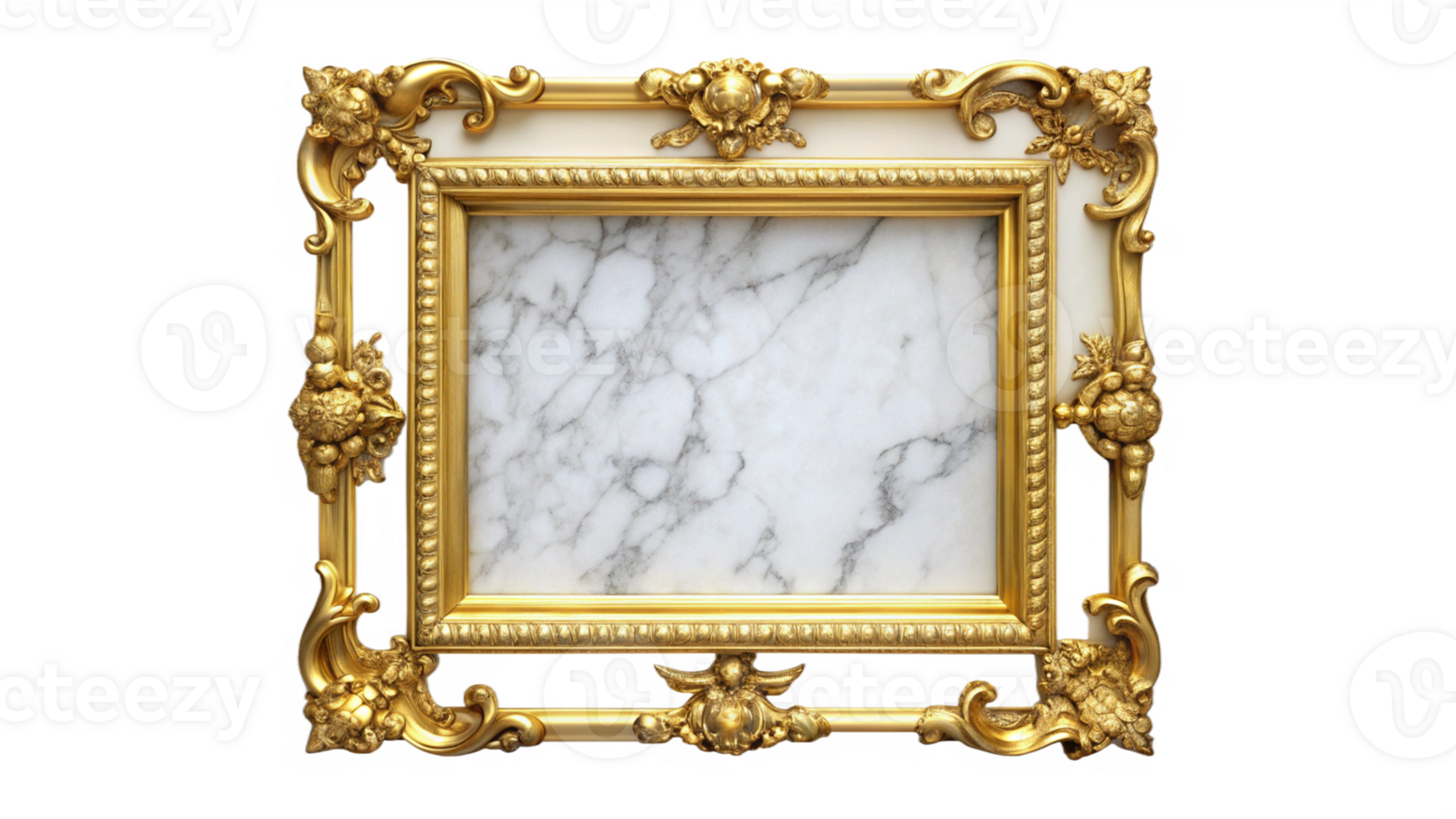 Luxurious Golden Frame With Intricate Design and Marble Background png