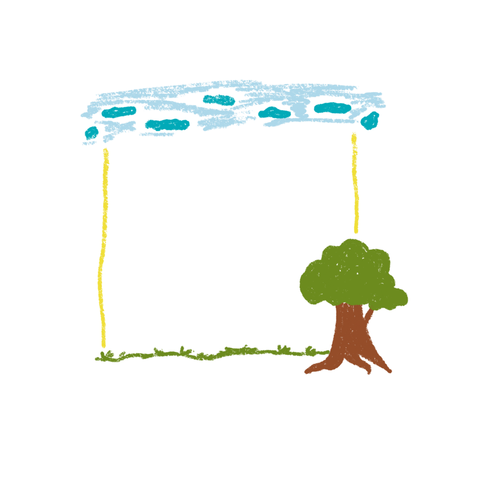 Whimsical Hand-Drawn Nature Frame with Clouds and Tree png