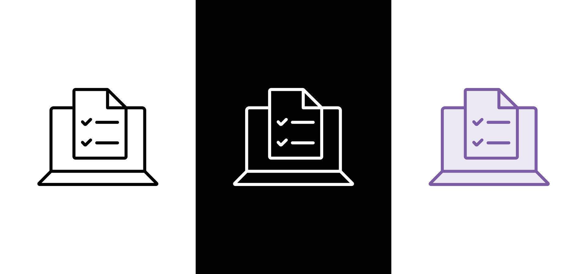 Online form line outline icon. Desktop computer with digital questionnaire flat line icon. Thin sign of online test result, education logo. Survey outline illustration vector