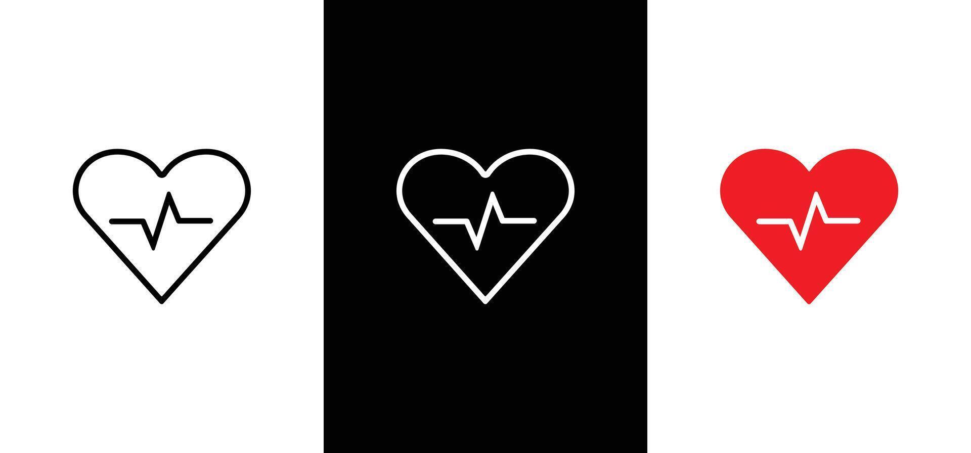 Heart beat icon set. Heart shape with pulse line. illustration vector