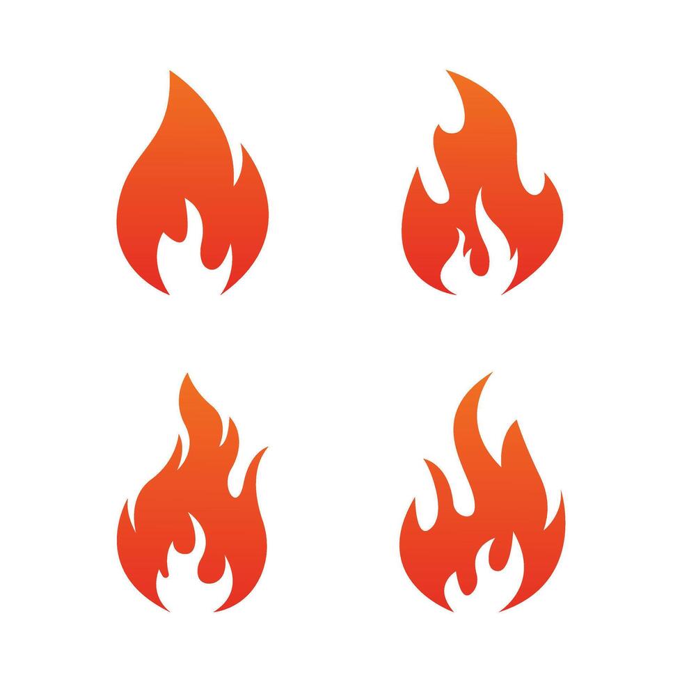 Set of red and orange fire flame. Flame design of different shapes. vector