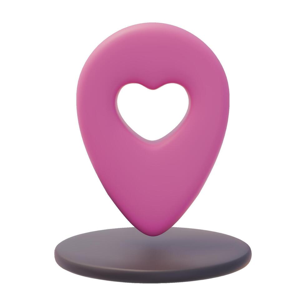 3D Heart Shaped Location Pin. Search love. Map pointer with heart inside. vector
