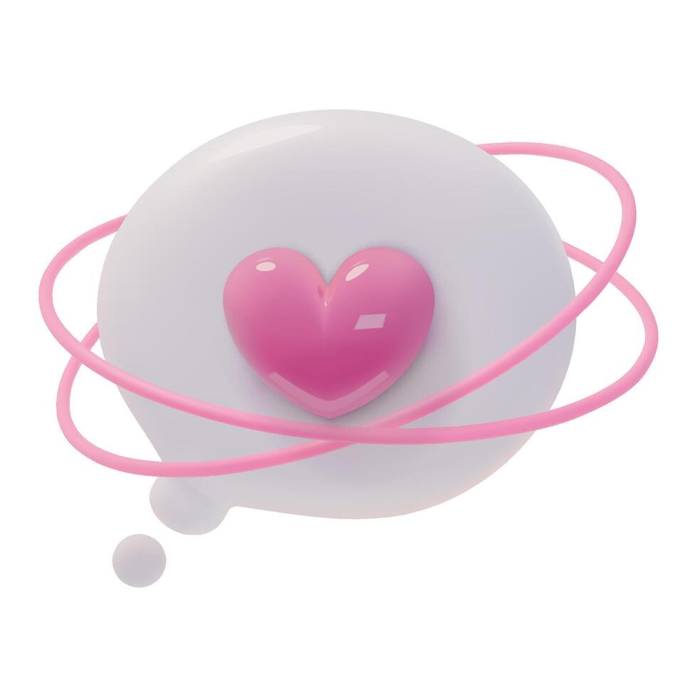 3D text bubble with pink heart. Love symbol. Realistic illustration. 3D rendering icon vector