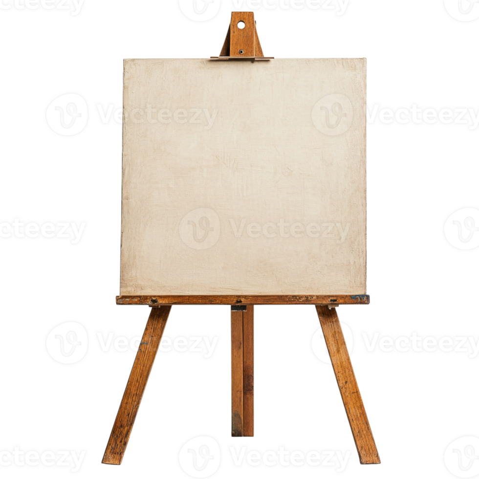 Blank canvas on an easel ready for painting isolated on transparent background, png
