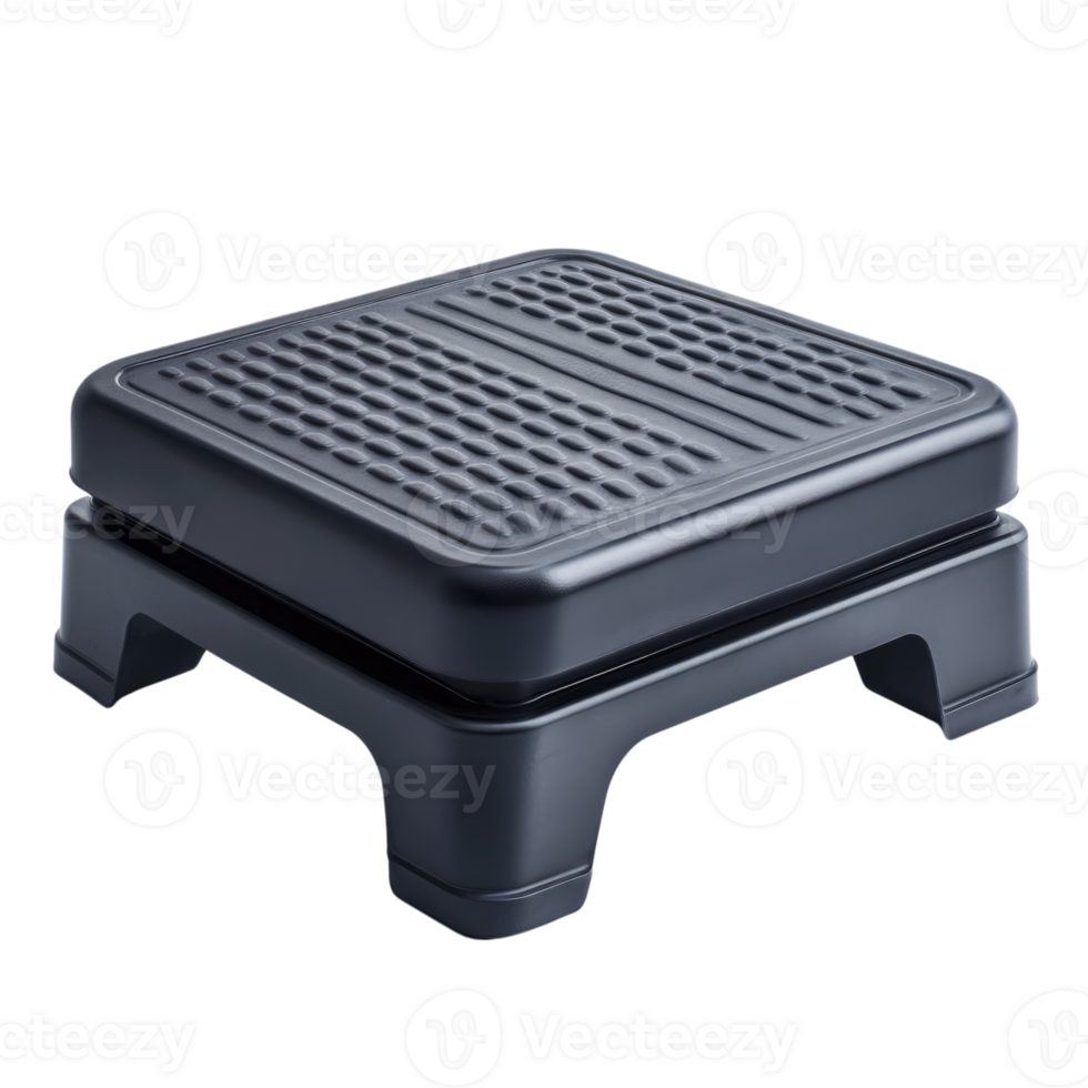 Sturdy black footrest with textured surface designed for comfort and support isolated on transparent background, png