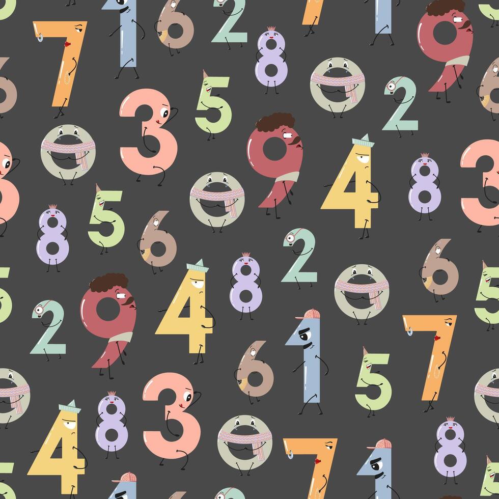 Pattern of numbers as unique characters on the dark background vector