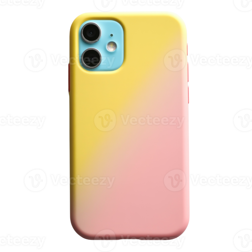 Stylish gradient phone case in soft yellow and pink colors isolated on transparent background, png