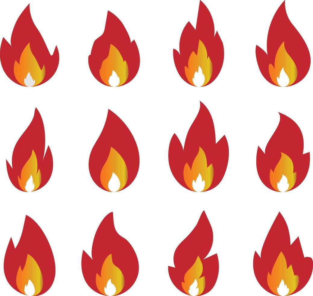 Fire icon set with white background vector