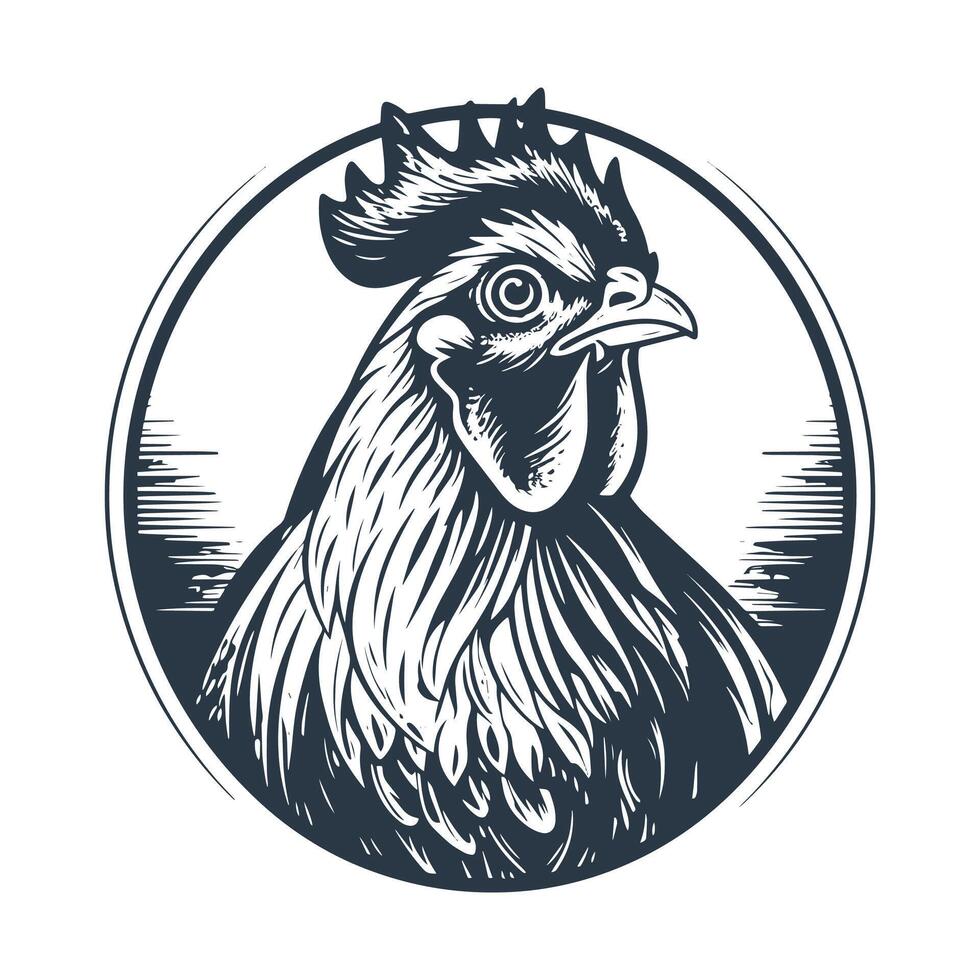 monochrome vintage logo chicken in a frame on a white background vector