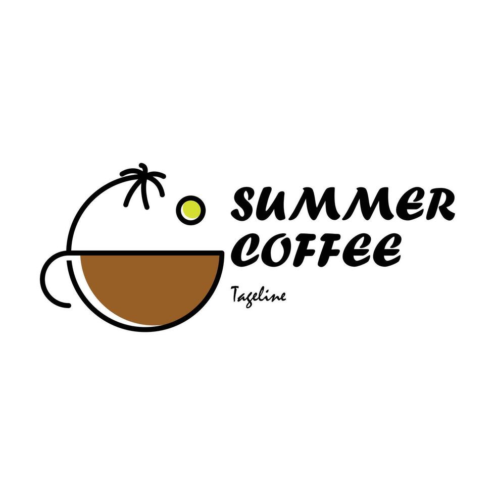 Morning Coffee Logo Design sun beach and coconut trees vector