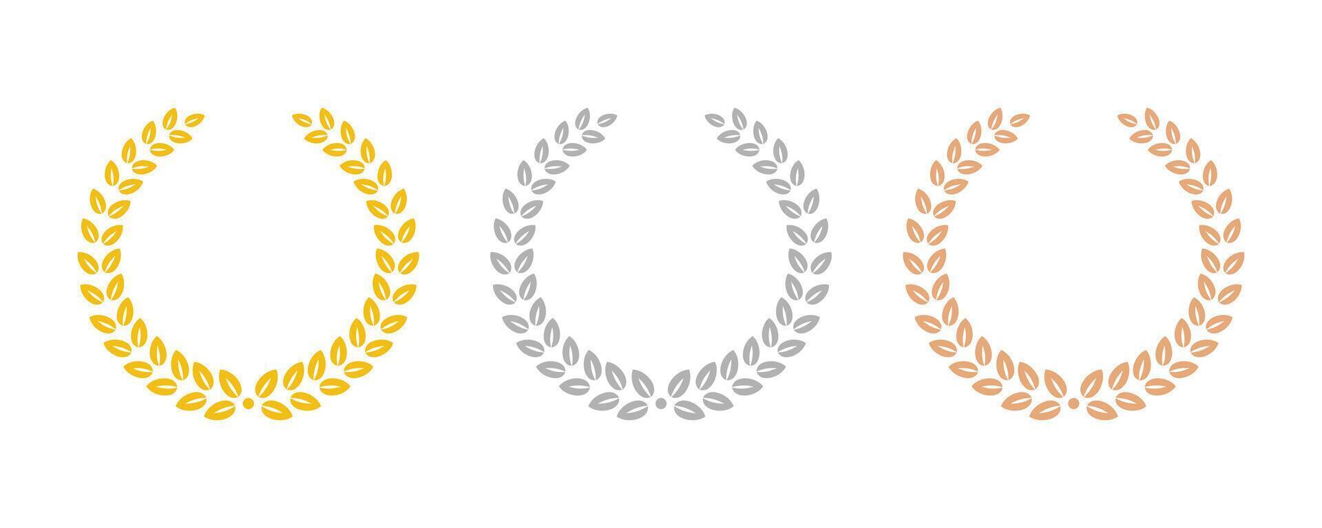 Laurel wreath of victory icon. Award design templates. Set of gold, silver and bronze medals . Laurel frame ranking decoration vector
