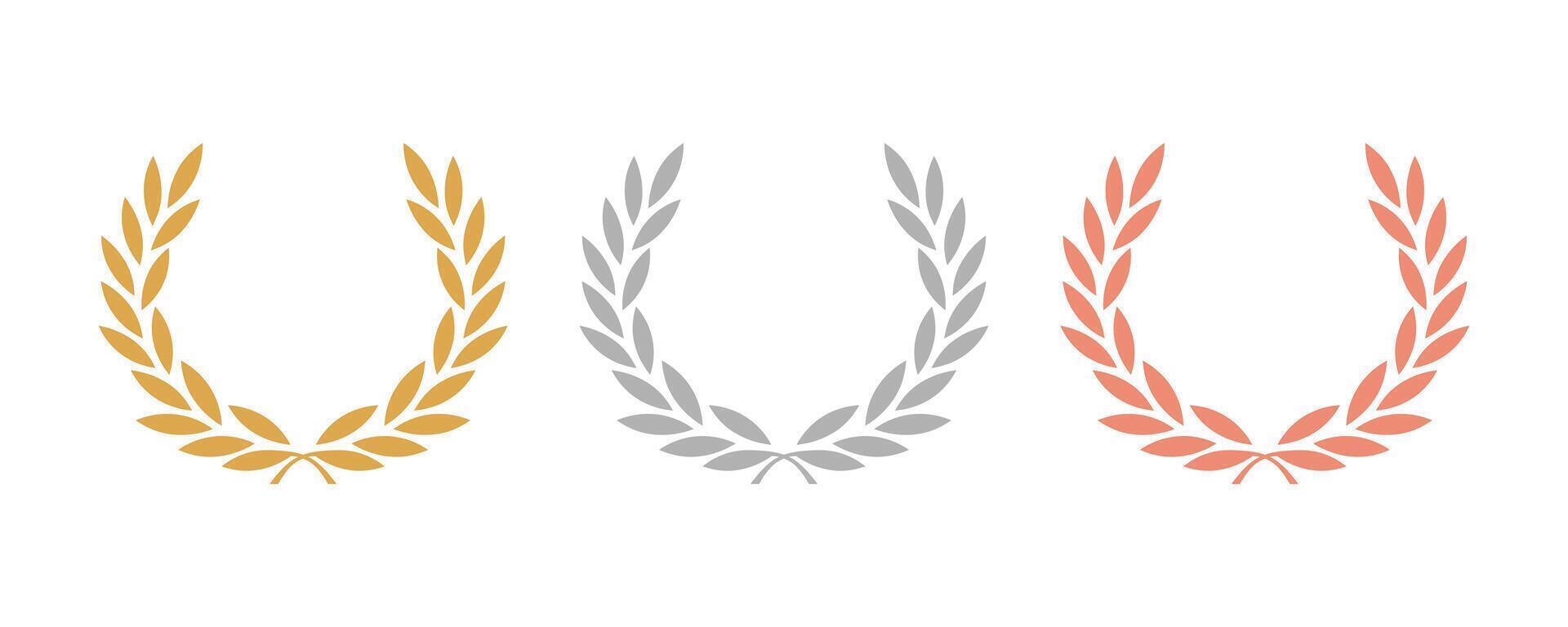 Award design templates. Golden, silver and bronze award signs. Laurel wreath of victory icon. Best seller badge design vector