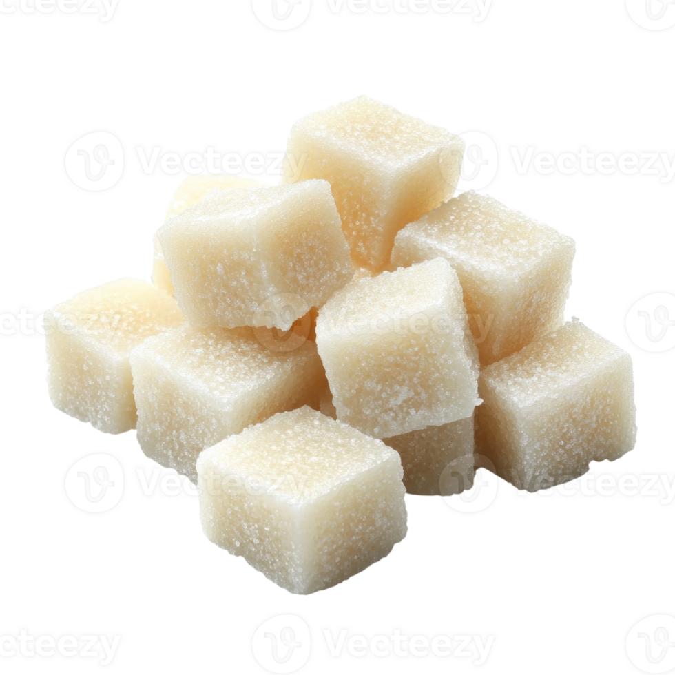 White sugar cubes piled on top of each other isolated on transparent background, png