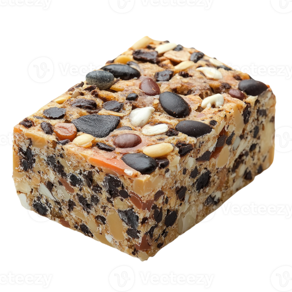 Nut and seed bar with various textures and colors isolated on transparent background, png
