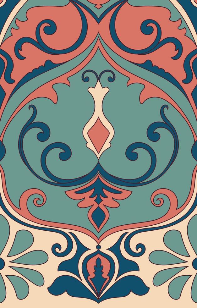 Sophisticated ornamental motif, antique, botanical, baroque-inspired design. Timeless rug pattern vector