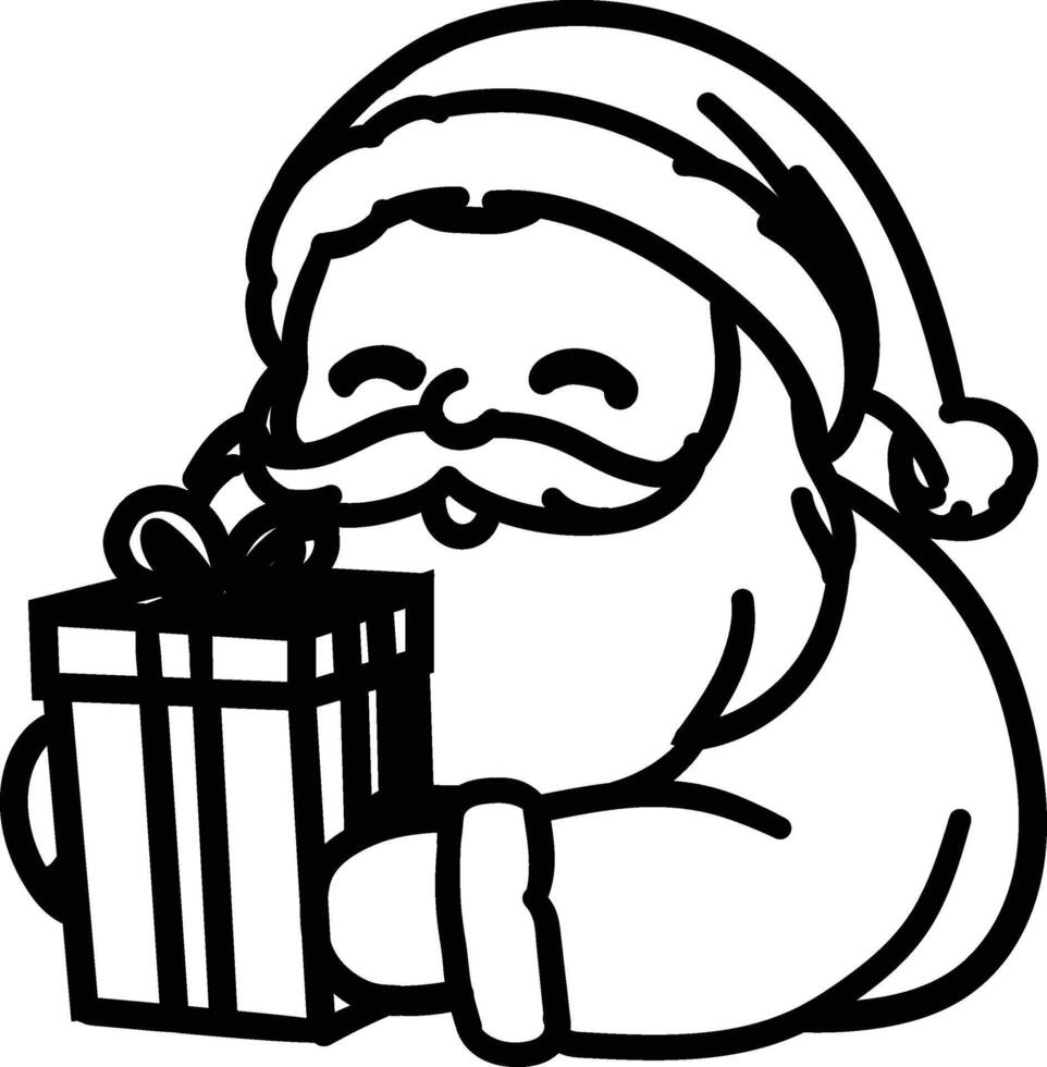 santa claus holding a gift box coloring page vector