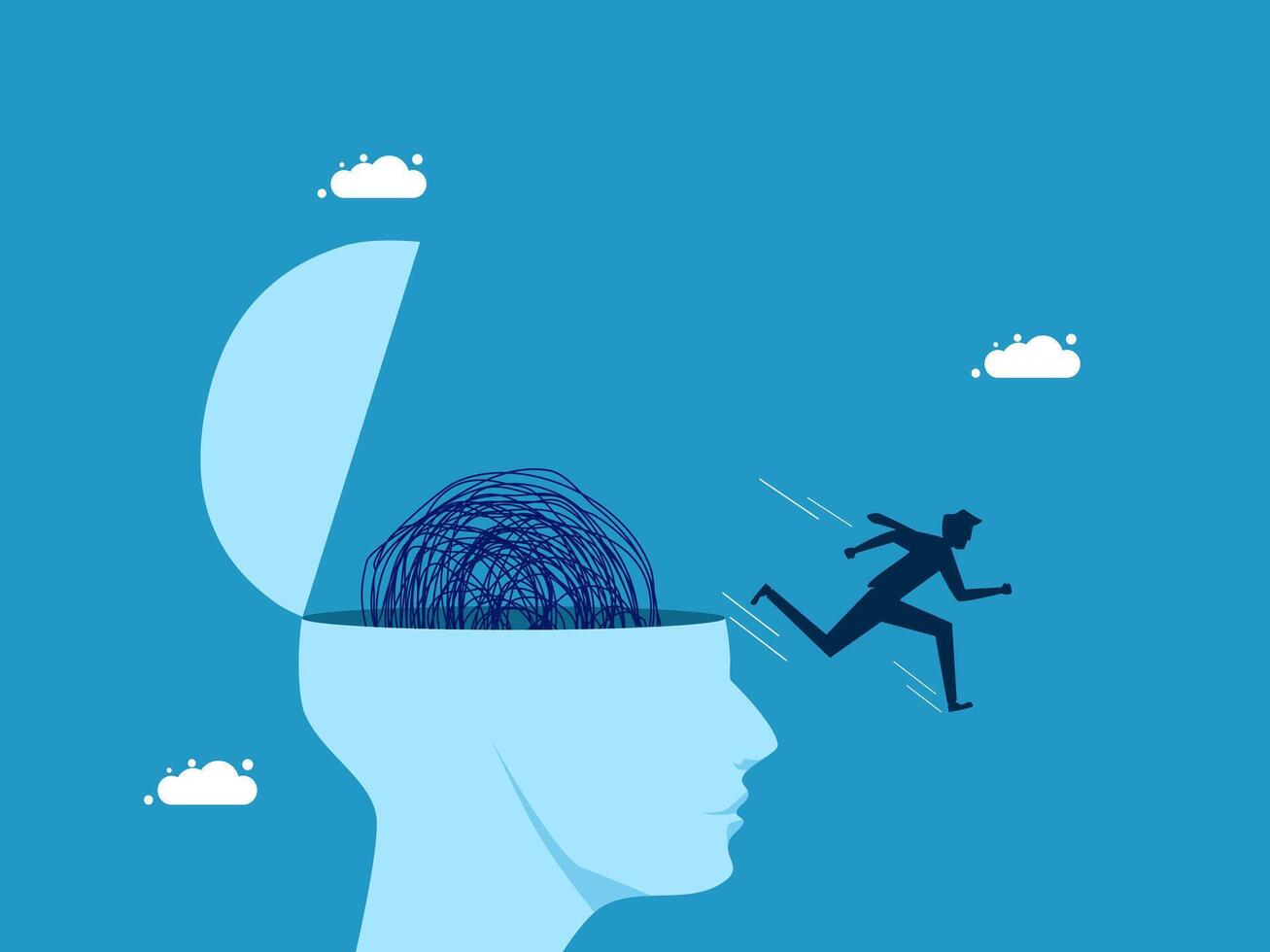 running away from a brain with a handprint vector