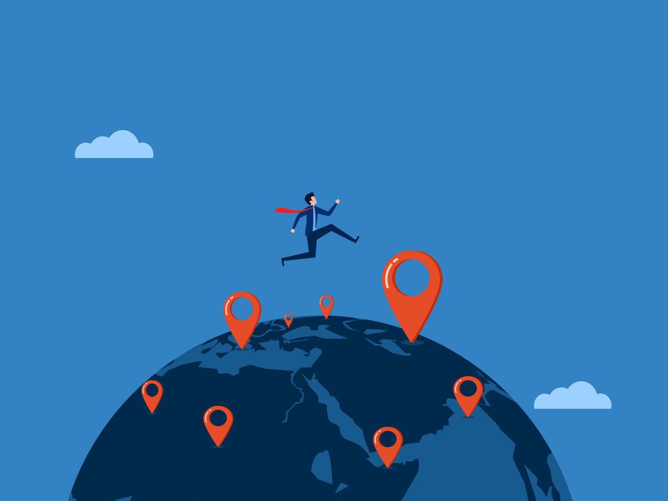Businessman jumps to new pin target on the world vector
