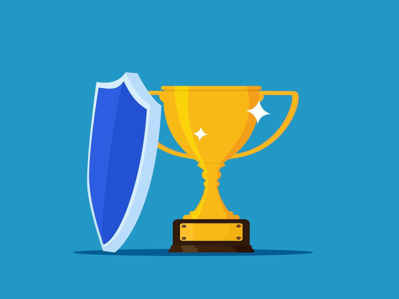 a trophy and shield on a blue background vector