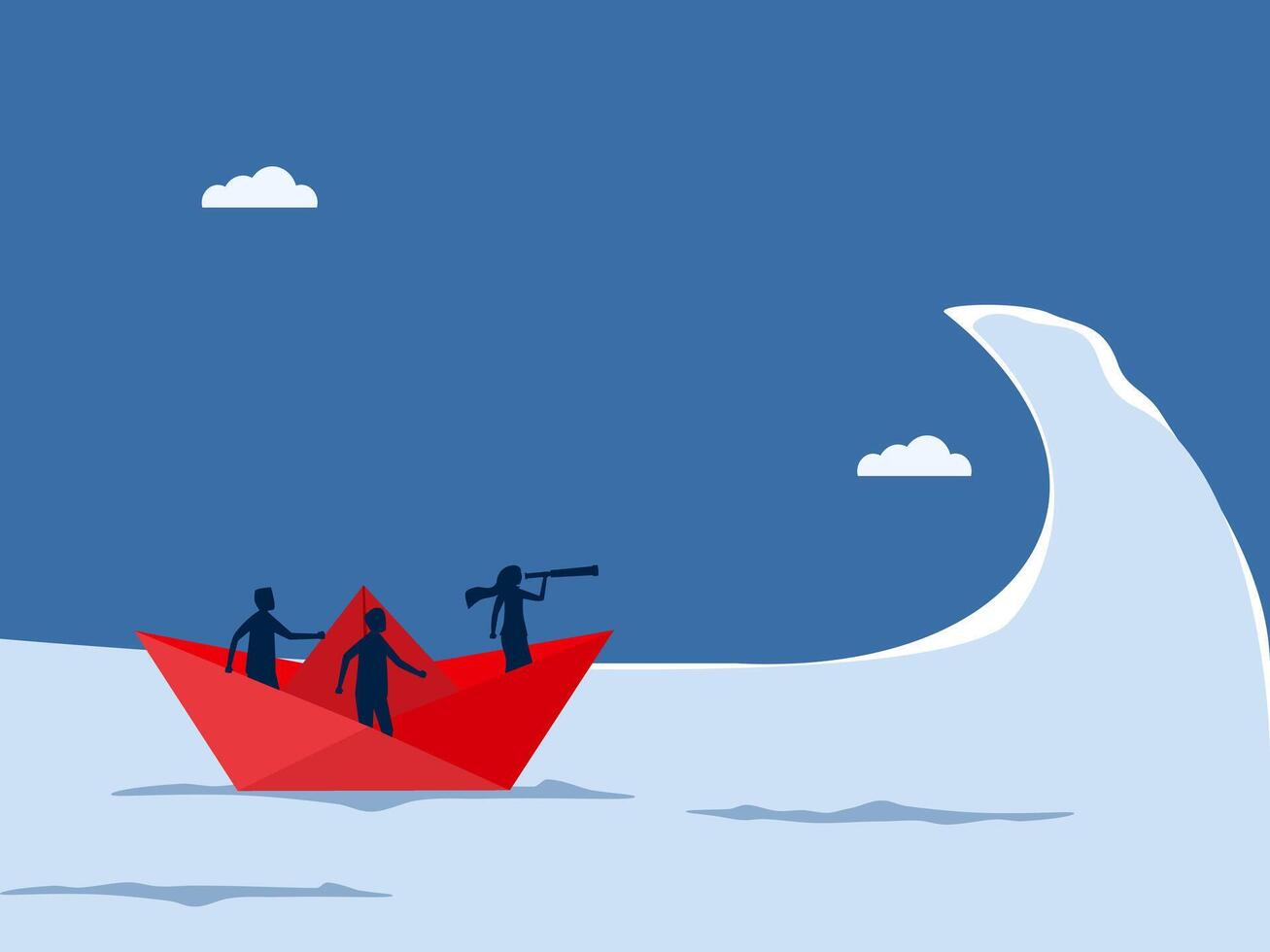 Vision, Leader, Businesswoman looking at telescope on sea waves vector