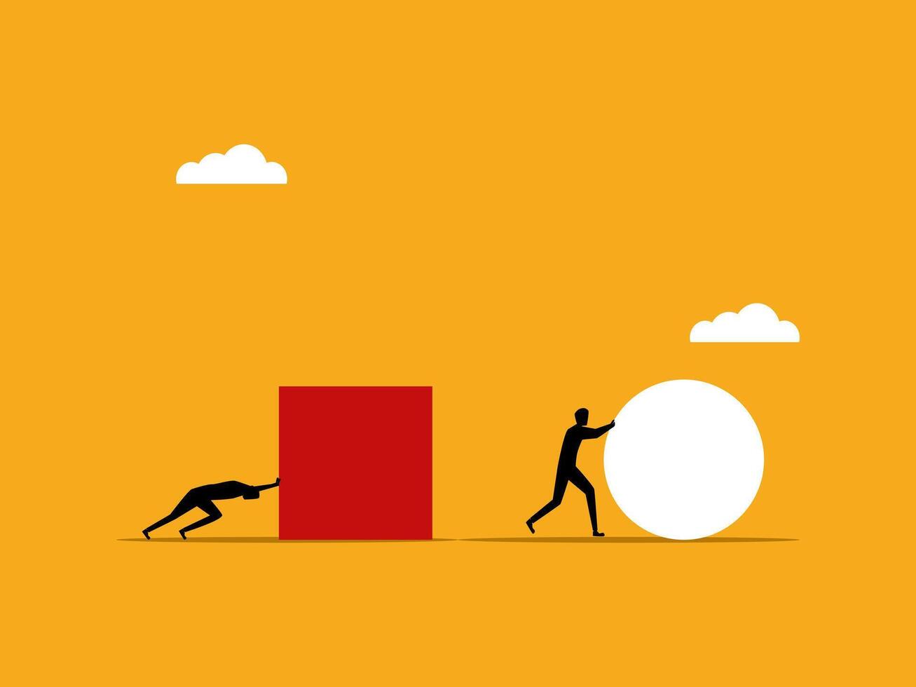 Advantage, better strategy, businessman pushing round objects easier than square objects vector