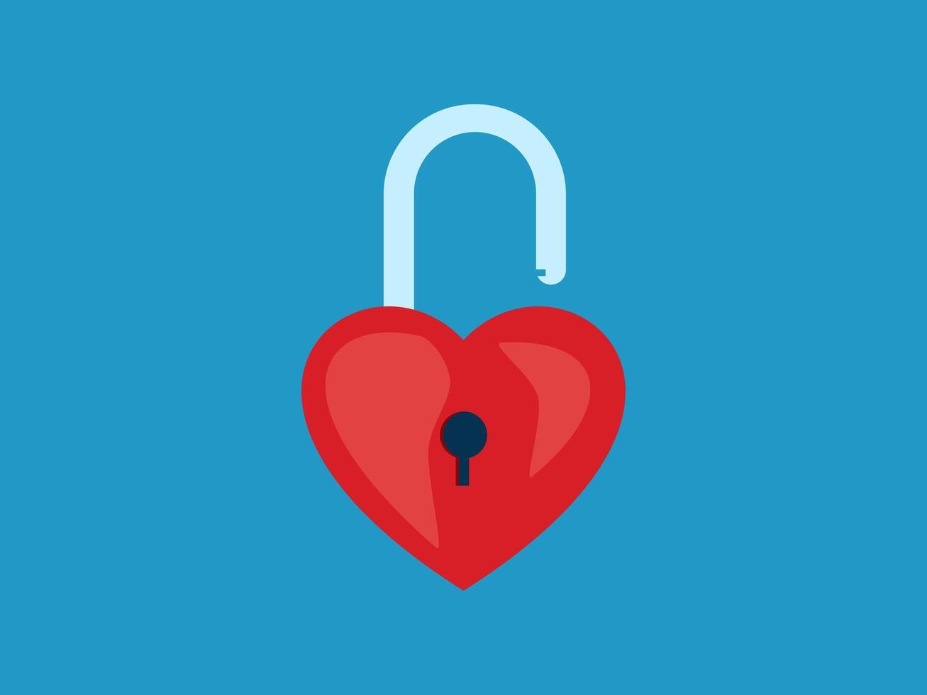a red heart shaped lock on a blue background vector
