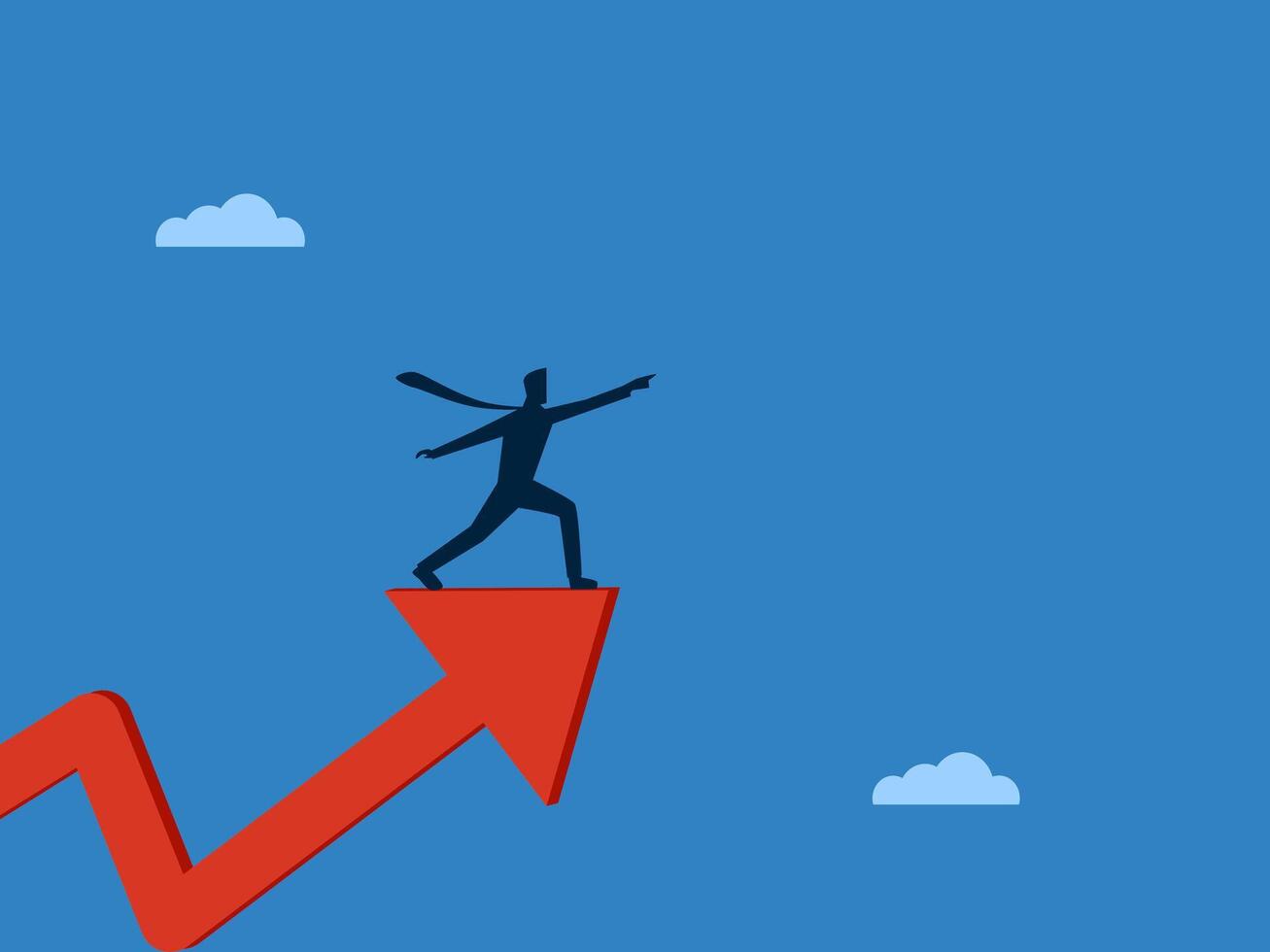 Profit grows, Businessman standing on growth arrow graph vector