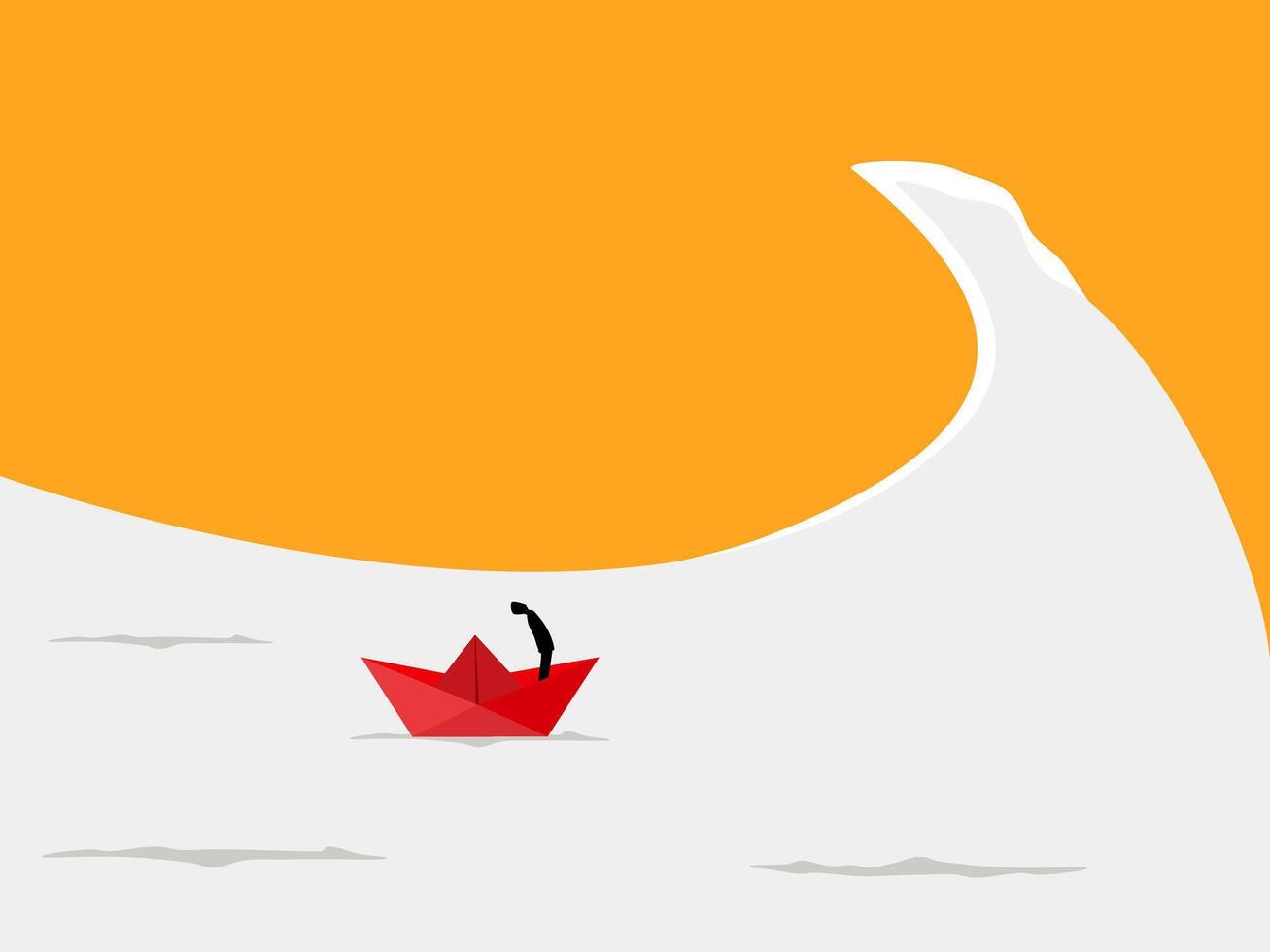 Brave, Challenging Problems, Businessman on a Paper Boat in the Big Waves vector