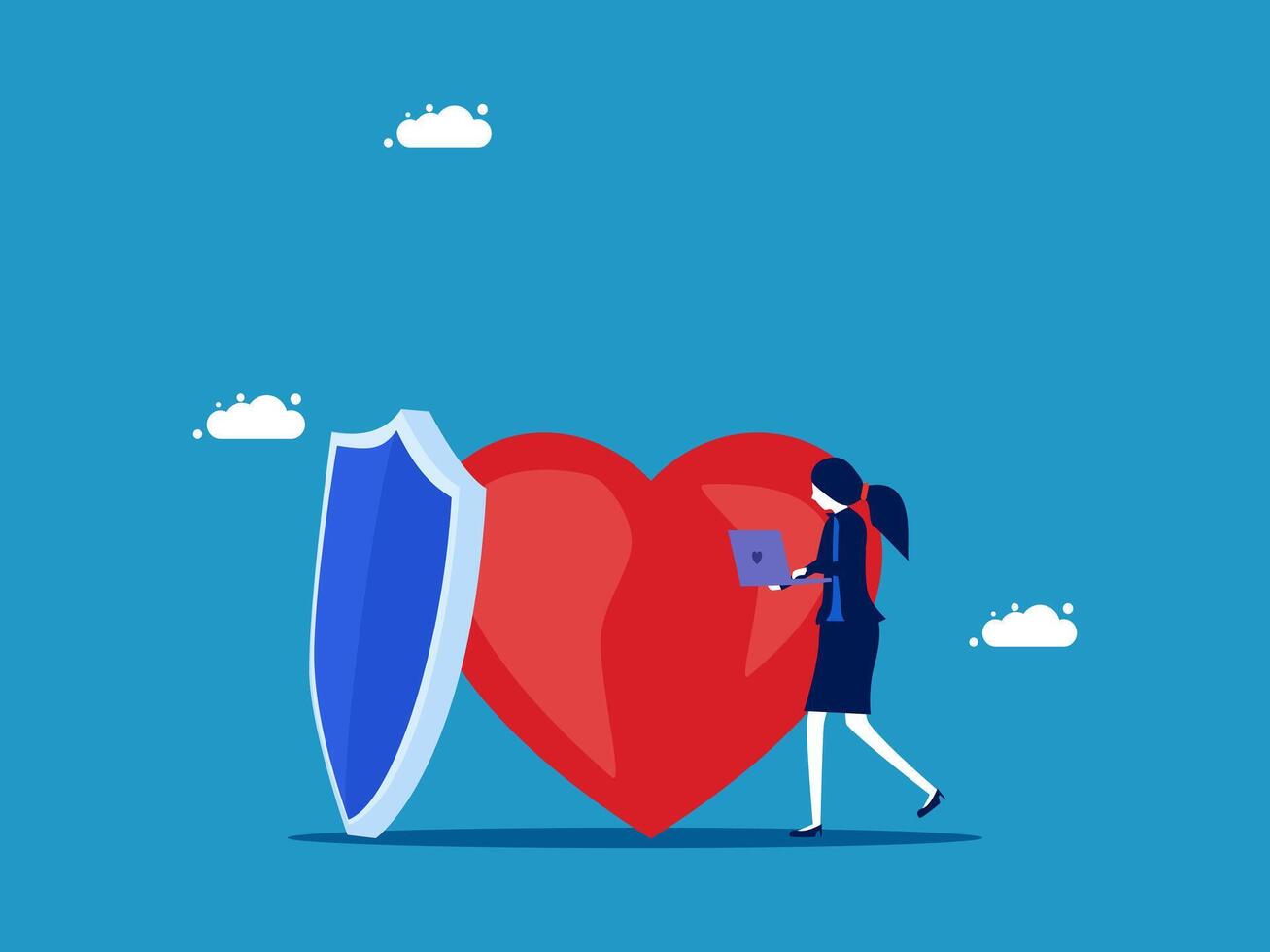 a woman holding a shield and a heart vector