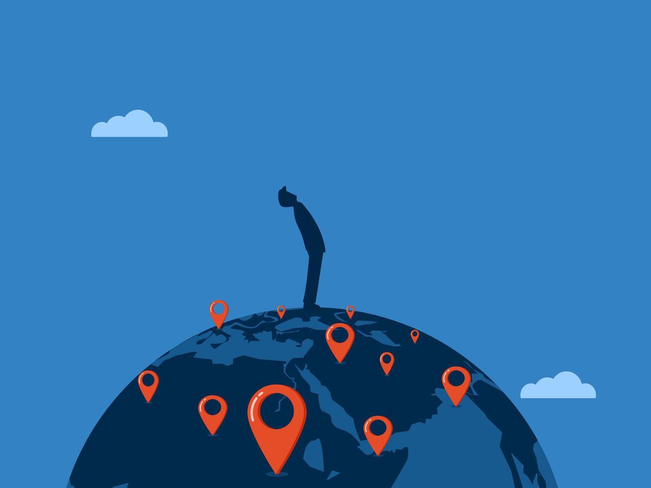 Expand new branches, businessmen pin red around the world vector