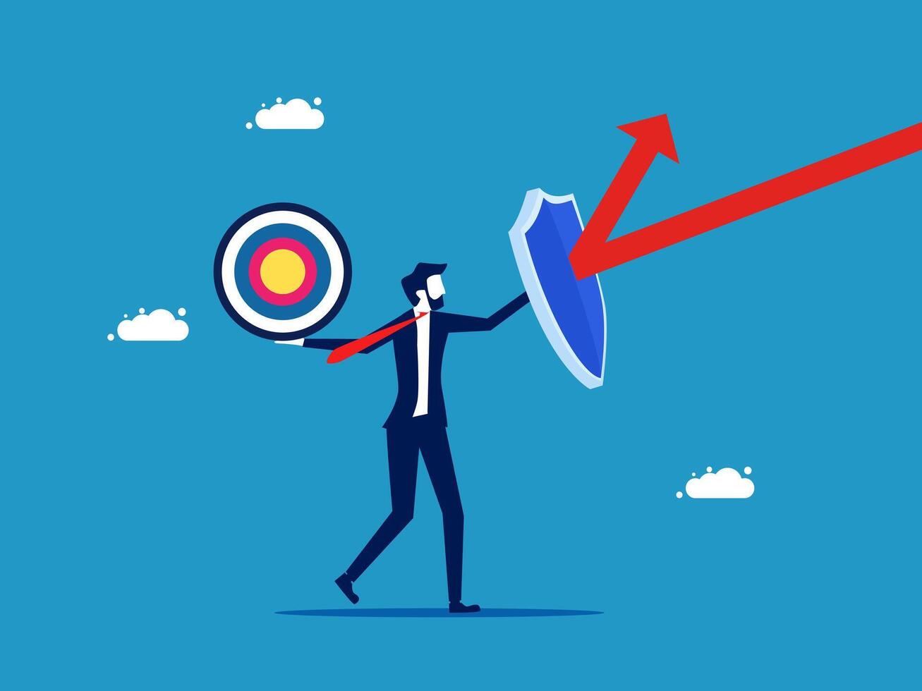 man holding shield and arrow pointing upward vector