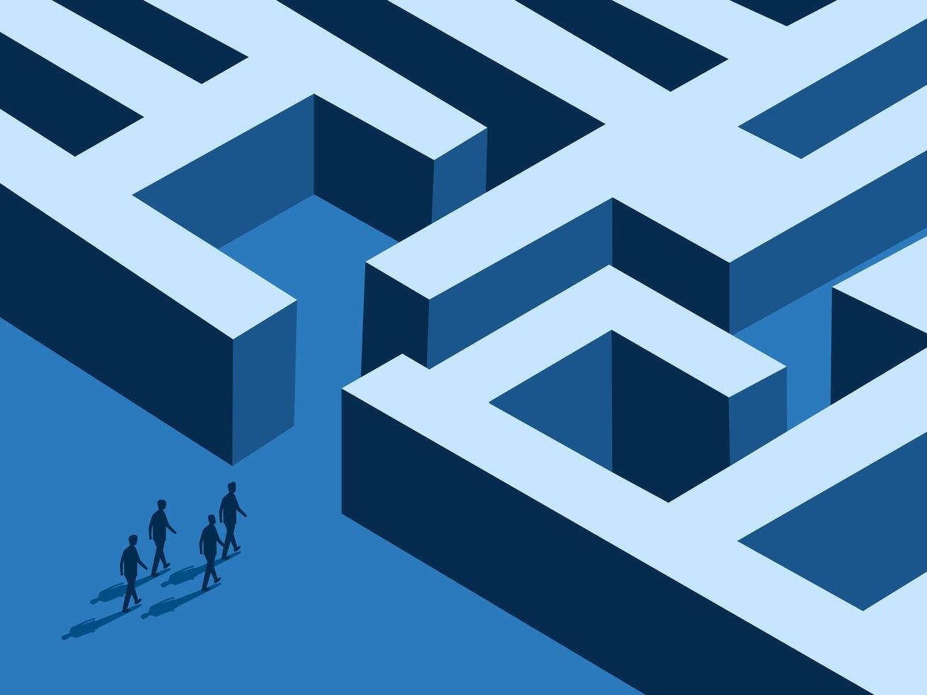 Mission, Challenge, Problem ,Businessman Team Walks Into Maze vector