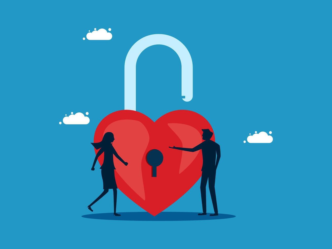 a man and woman are holding a heart shaped lock vector