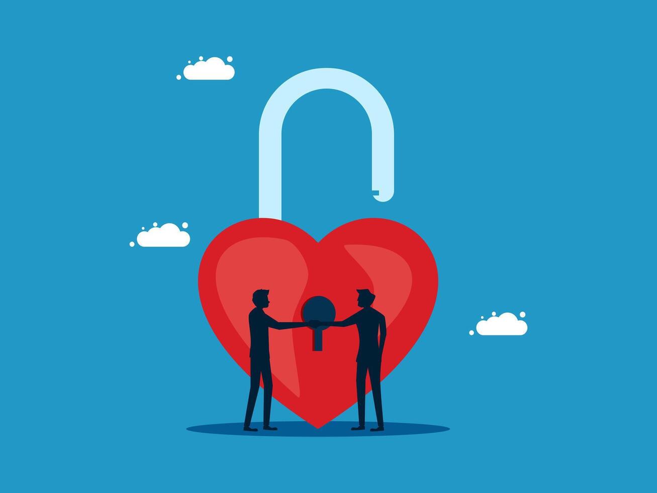 twoman are holding a heart shaped lock vector