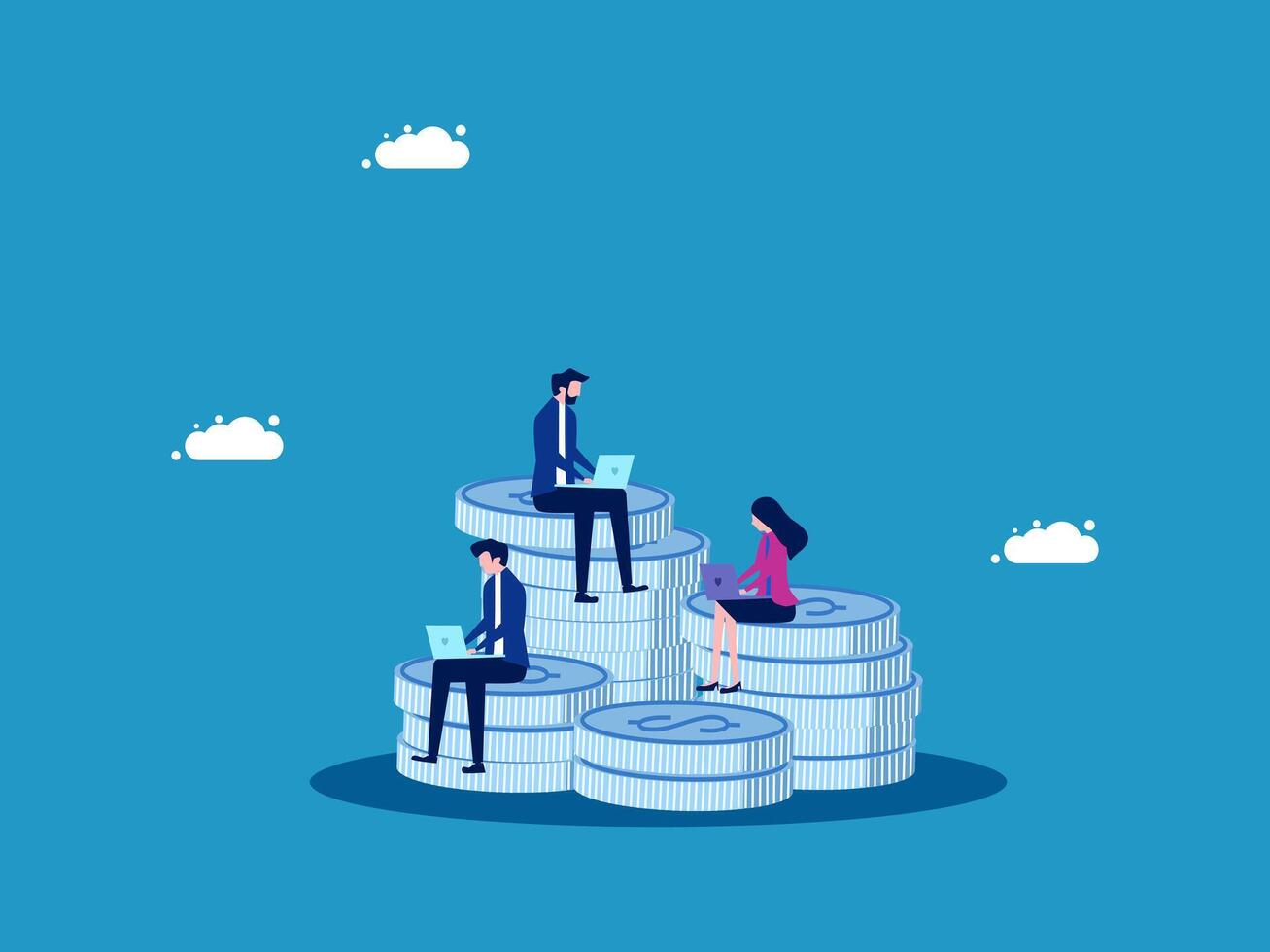 people sitting on stacks of coins vector