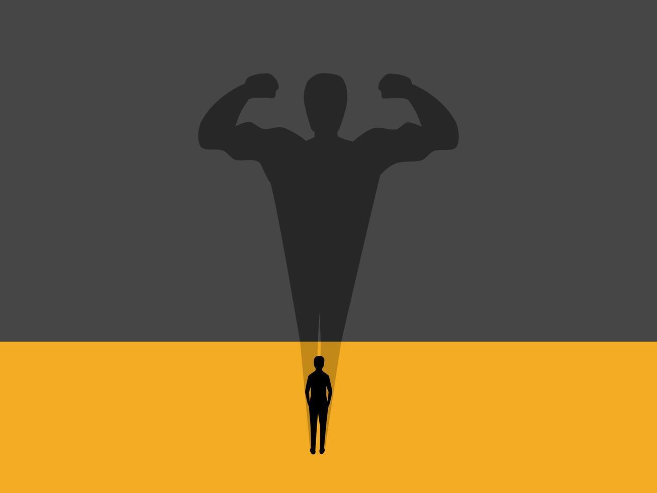 Self Improvement , Strong Businessman with Shadow Showing Arm Muscles vector